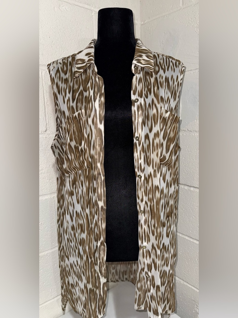 Chico's Sz 3 Leopard Print Sleeveless High-Low Duster Longline Vest Size XL/16